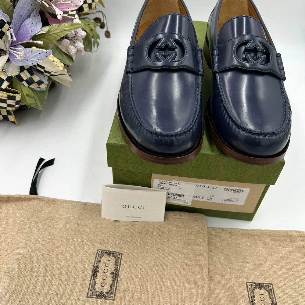 Men’s Gucci interlocking GG leather loafers size 12 made in Italy cobbler soles - Picture 11 of 11